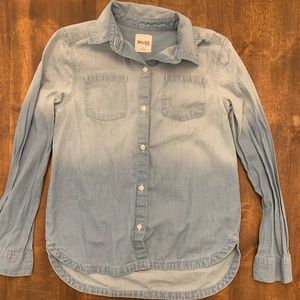 Mudd Girls Long Sleeve Button Down Blouse Denim Color Youth Sz 14